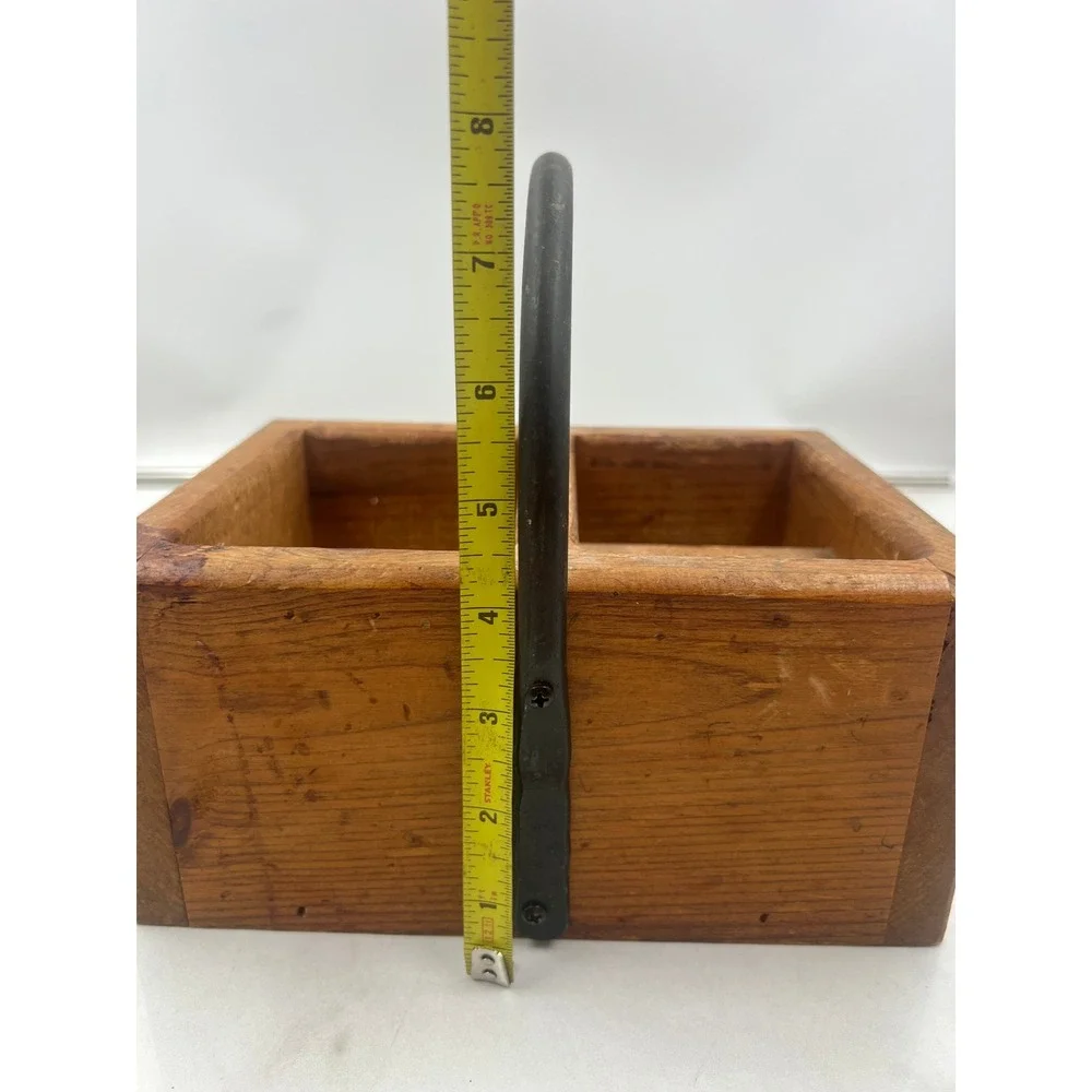 Vintage Rustic Wooden Caddy 3 Compartment Organizer with Metal Handle Farmhouse